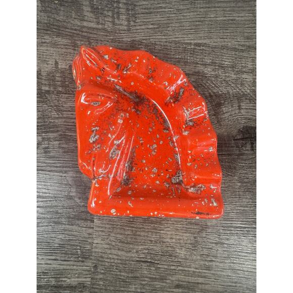 Vintage MCM Ashtray Trinket TROJAN HORSE HEAD~Ceramic Speckled Cherry Red Atomic - Picture 13 of 13